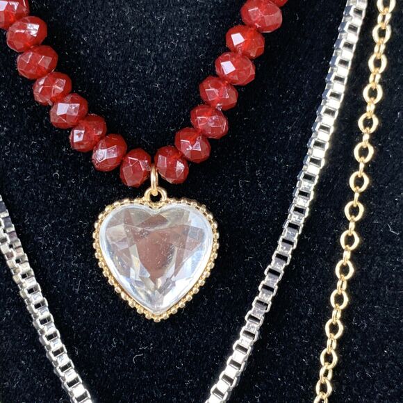 Melrose and Market Multi-Layer Long Necklace Set Miraculous Heart Pendant Charm - Picture 3 of 12